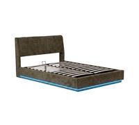 Cama tapizado led tröstiar con somier abatible lino 140x200cm - verde [en.casa]