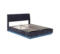 Cama tapizado led tröstiar con somier abatible lino 160x200cm - azul [en.casa]
