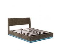 Cama tapizado led tröstiar con somier abatible lino 160x200cm - verde [en.casa]