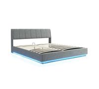 Cama tapizado led tröstiar con somier abatible lino 180x200cm - antracita [en.casa]