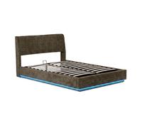 Cama tapizado led tröstiar con somier abatible lino 180x200cm - verde [en.casa]
