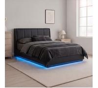 Cama tapizado led tröstiar con somier abatible polipiel 140x200cm - negro [en.casa]