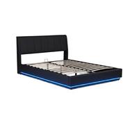 Cama tapizado led tröstiar con somier abatible polipiel 180x200cm - negro [en.casa]