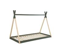 Cama tipi infantil de pino natural con base, 90cm, tobias, verde, 196x100x136.5 cm