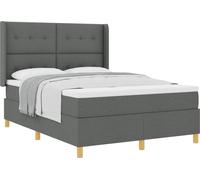 Cama tipo Box Spring con cabecera Gris oscuro 140 x 200 cm tela