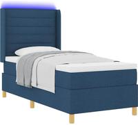 Cama tipo Box Spring con tiras LED Azul 90 x 200 cm tela