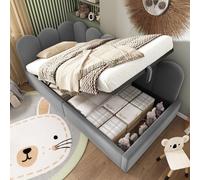 Cama tipo diván Polsterbett de 90x190 cm, sofá cama para el día con espacio de almacenamiento hidráulico, cama infantil con somier de metal, tapizada en terciopelo, color gris, sin colchón