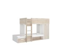 Cama tren kos 2 camas + armario + cajón + 2 compartimentos + barra natural 150x246x112 cm
