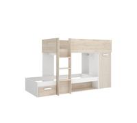 Cama tren Kos 2 camas + armario + cajón + 2 compartimentos + barra natural 150x246x112 cm Natural