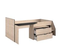 Miroytengo Cama Valky con Escritorio 2 cajones habitación Infantil en Varios Colores Dormitorio Mueble 90X200/190 cm Black/ wood 90x200/190cm