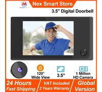 Cámara con timbre MicroData de 3,5 pulgadas, 120 ° Pantalla HD de 1 millón de visión amplia, mini visor de puerta digital inteligente, mirilla electrónica de ojo de gato Versión Global - Negro