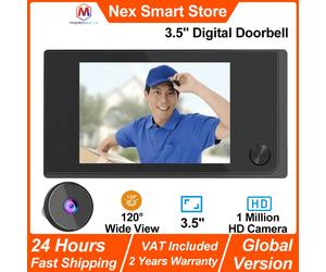 Cámara con timbre MicroData de 3,5 pulgadas, 120 ° Pantalla HD de 1 millón de visión amplia, mini visor de puerta digital inteligente, mirilla electrónica de ojo de gato Global Version - Black