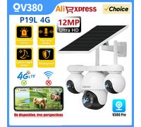 Cámara de seguridad con energía solar V380 PRO 4G de 12 MP 360 ° Ver visión nocturna a todo color No necesita WiFi Monitor remoto P19L 4G