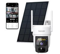 Cámara de vigilancia Sunmatic de 3 MP para exteriores, Wi-Fi, visión nocturna a color, panel solar, audio bidireccional.