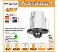 Cámara IP Hikvision de 4MP DS-2CD2E43G2-U POE con micrófono incorporado, detección facial AcuSense, mini domo fijo para montaje en techo, vigilancia de seguridad
