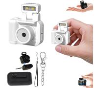 Cámara retro a presión, mini llavero de visión vintage nostálgica, cámara fotográfica digital, llavero mini CáMara Retro, 1080p HD con luz LED de flash (blanco sin tarjeta de memoria)