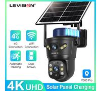 Cámara Solar Exterior LS VISION 4G/WIFI de 8MP con Doble Lente, PIR, Tarjeta SIM Integrada, Visión Nocturna, Impermeable, con Batería, CCTV WiFi Cam No Card