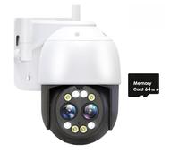 Camara Vigilancia Cámara IP 8X Zoom de doble lente Videovigilancia CCTV Protección de seguridad for el hogar Vista de 360 ° Cámara PT inalámbrica for exteriores(4K Cam Add 64G Card)
