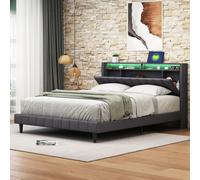 Camas - Cama de matrimonio - Cama tapizada - Cama abatible - Estructura de cama - 140x200 cm - Puerto de carga USB