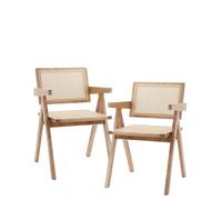 CAMBIA TUS MUEBLES CTM® Pack 2 Sillas Mamba 51x54x82 cm - Estructura de Madera Natural con Asiento y Respaldo de Ratán, Diseño Retro Minimalista para Comedor o Sala