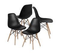 CAMBIA TUS MUEBLES CTM® Pack de 4 Sillas Nórdicas de Comedor y Cocina, Silla Escandinava con Patas de Madera de Haya, Asiento Ergonómico en Polipropileno, 82x46x52 cm, Diseño Moderno Color Negro