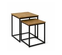 CAMBIA TUS MUEBLES CTM® Set 2 Mesas Auxiliares Kraft Anidables 40/35x40/35x50/40 cm - Tableros en Roble y Patas Metálicas, Diseño Industrial para Salón o Zona de Estar, Color Beige y Negro