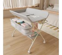 Cambiador móvil - Plano de cambio para bebé - Plegable, altura ajustable, canasta de almacenamiento, estantería, rueda bloqueable, 75 x 68 x 83 - 91 cm, gris