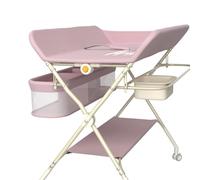 Cambiador móvil - Plano de cambio para bebé - Plegable, altura ajustable, canasta de almacenamiento, estantería, rueda bloqueable, 75 x 68 x 83 - 91 cm, rosa