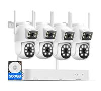 Camcamp 4MP Kit Cámaras de Vigilancia WiFi Exterior,Doble Lente de Enlace 2.4G/5G WiFi,Audio Bidirectionnel,Kit Camara de Vigilancia IP,Visión Nocturna en Color 2K,10CH NVR con 500 GB
