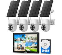 Camcamp 4MP Kit Cámaras de Vigilancia WiFi Solar con 10" Monitor y 500GB HDD, 10CH NVR Camara Vigilancia Exterior, No Necesita WiFi,Color Visión Nocturna,Movimiento Detección,2-vías Audio,Salida HDMI