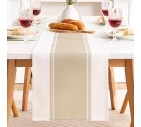 Camino de Mesa Beige Moderno con Rayas Beige Anchas en Mezcla algodón y Lino 33x183cm, Table Runner Centro de Mesa Decorativo, Mantel Rectangular Rústica para Muebles TV o Mesita Auxiliar Salon