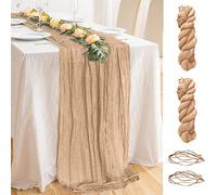 Camino de mesa beis, 2 unidades de gasa, 90 x 400 cm, camino de mesa de gasa, mantel de mesa, decoración de mesa para bodas, bodas, fiestas de cumpleaños