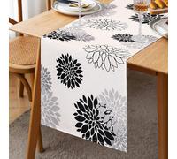 Camino de Mesa Dahlia Negro Gris Lino Flor Beige 33x183cm Caminos de Mesa Moderno Atractivo Casa de Campo Geométrica Decoración Centro Camino de Mesa Boho para Sala Estar Gabinete Comedor