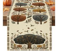 Camino de mesa de árbol, rústico bohemio con ramas de hojas, tela marrón otoño, lavable, para comedor, mantel, tocador, decoración, 33 x 183 cm
