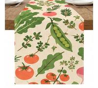 Camino de mesa de jardín de verduras, patrón colorido de hierbas y tomates, decoración rústica de primavera para cocina, comedor, hogar, reuniones familiares, 33 x 183 cm