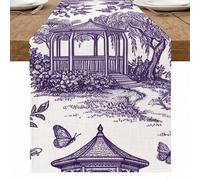 Camino de mesa de jardín violeta, diseño vintage de mariposas florales para el hogar, cenas familiares, decoración de primavera, 33 x 229 cm
