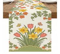 Camino de mesa floral, flores de jardín vintage, mariposas, primavera, hogar, comedor, decoración para reuniones familiares, celebraciones de vacaciones, 33 x 183 cm