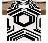 Camino de mesa geométrico moderno, patrón hexagonal blanco y negro para decoración del hogar, comedor, perfecto para reuniones de vacaciones, 33 x 229 cm