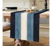 Camino de Mesa Moderno a la Moda Azul Profundo y Blanco Rayas de Vetas de Madera Camino de Mesa de Invierno de Temporada Cocina Decoración Interior Vacaciones Fiesta Decoración 40 x 140 cm