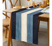 Camino de Mesa Moderno a la Moda, Azul Profundo y Blanco, Rayas de Vetas de Madera, Camino de Mesa de Invierno, de Temporada, Cocina, decoración Interior, Vacaciones, Fiesta, decoración, 33 x 183 cm,