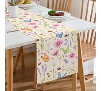 Camino de Mesa Primavera Rustico 40x140 cm Flores Plantas Verdes Centro de Mesa Elegante Moderno Lavable Mantel Decoración para Cocina Fiestas Vacaciones, Salón, Cumpleaños, Postres