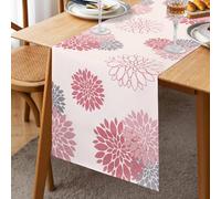 Camino de Mesa Primavera Verano Rosa Gris Beige Dalia Flor 40x140cm Caminos de Mesa Ropa de Cama Moderno Atractivo Casa de Campo Centro Decoración para Niñas Sala de Estar Comedor Fiesta Patio