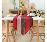 Camino de Mesa Rojo Naranja Lino Moderno Madera Textura Raya Casa de Campo Rústico Retro Marrón 33x183cm Yute Camino de Mesa para Mesa de Comedor Granja Fiesta Picnic Cocina Gratis Decoración