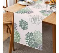 Camino de Mesa Verde Gris Lino Dalia Flor 40x140cm Caminos de Mesa Moderno Casa de Campo Floral Decoración del Centro Primavera Verano Camino de Mesa para Sala de Estar Comedor en Casa Fiesta Patio