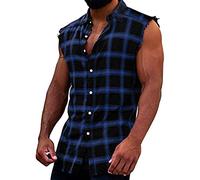 Camisa a cuadros rojos para hombre, chaleco casual de verano a cuadros sin mangas, camisa de franela a cuadros para vacaciones, Z1-azul oscuro, M