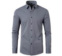 Camisas Elástica Antiarrugas Hombre Manga Larga Camisa Vestir Antimanchas Antiolores Ajustado Camisa Traje Casual Transpirable Clásico Camisa Oficina Negocio Formales Ajuste Normal otoño