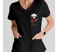 Camiseta con cuello en V, Gorro de chef, cuello en estampado de tomate