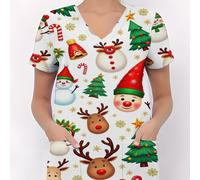 Camiseta de cuello en estampado animado de cacahuetes, bolsillo, tejido y elástico, ropa de trabajo de manga corta, uniforme para doctor, , chef, tienda de mascotas, diseño de único