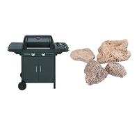CAMPINGAZ 2 Series Classic Exs Vario Barbacoa De Gas Con 2 Quemador, 7.5Kw De Potencia, Parrilla Y Plancha De Hierro Fundido, 1 Mesa Lateral, 10 Litros, Negro/Gris + 205637 - Piedras Lava, 3 Kg