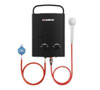 Camplux AY132B-DE - Calentador de agua instantáneo sin depósito 50 mbar, 5 litros LPG con mango portátil, 10 kW, gas propano o butano para ducha de camping